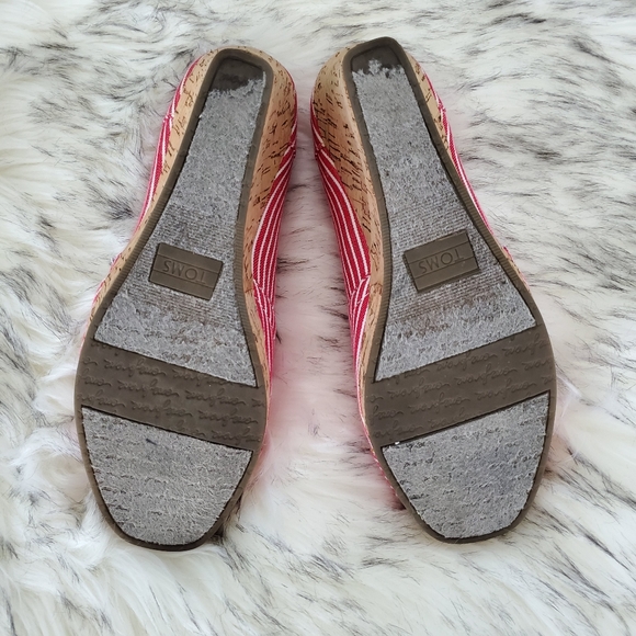 Toms Peep Toe Wedges Stripes Red/White 7.5 - Picture 8 of 8